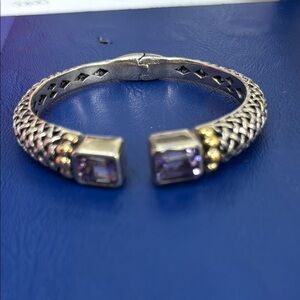 925 Elegant Silver and Gold Bracelet with Purple Accents